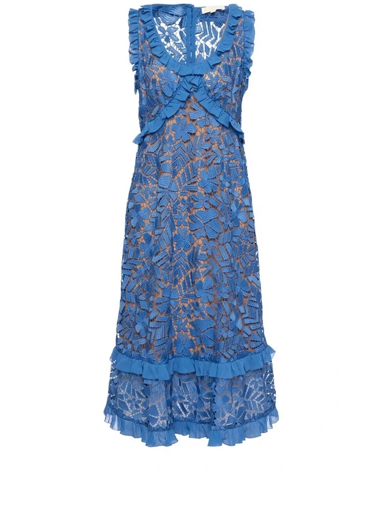 Michael Kors Blue Floral Lace Ruffle Dress